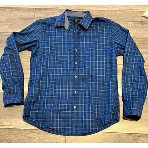 BOSS Men's Blue Plaid Button-Up Shirt, Size Large
